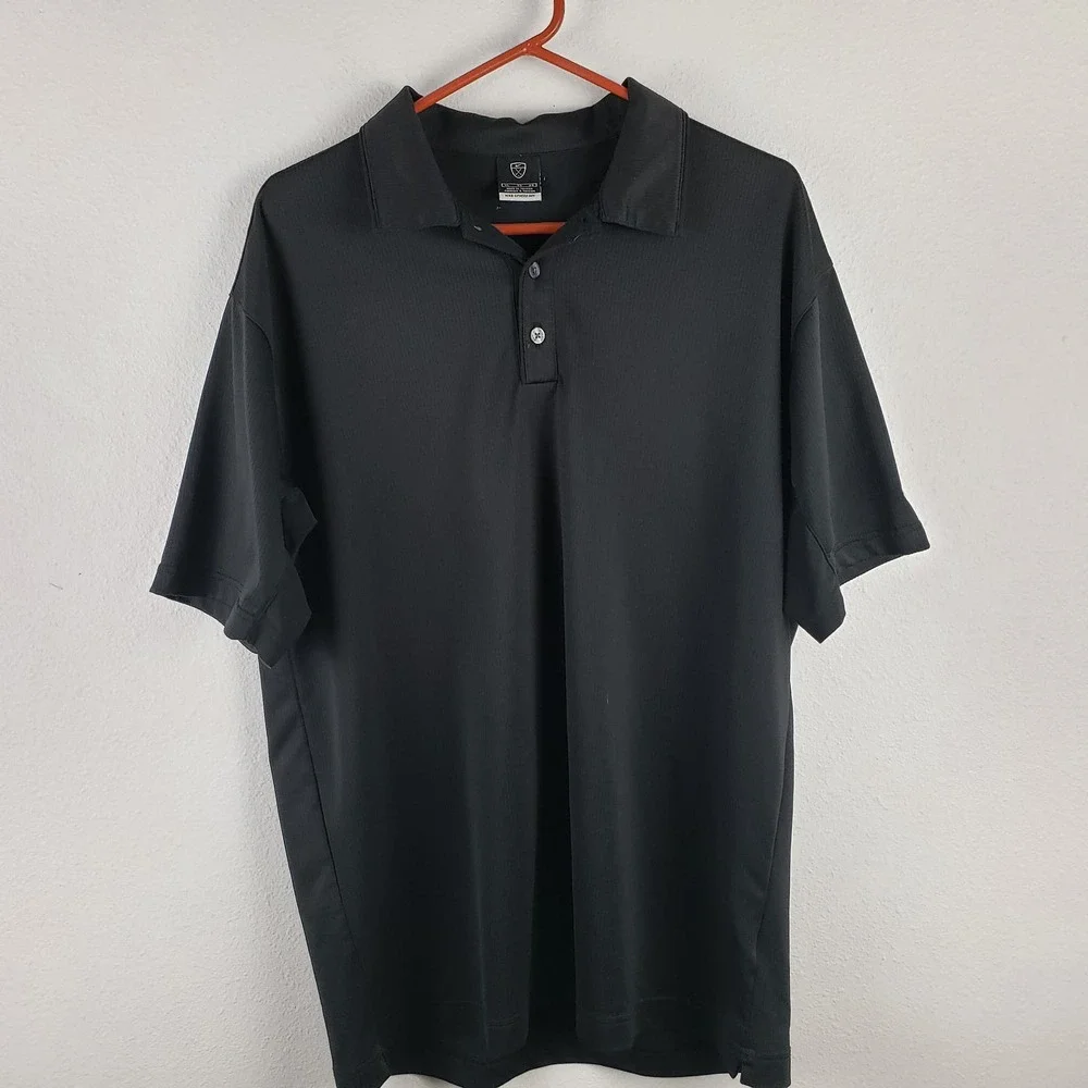 Nike Men's XL Classic Athletic Polo Shirt Solid Black‎ White Swoosh Sphere Dry